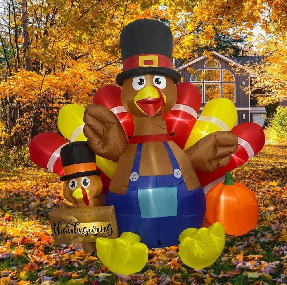 Thanksgiving Turkey Color Tail Airblown Inflatable Decor LED Blow Up Autumn Fall
